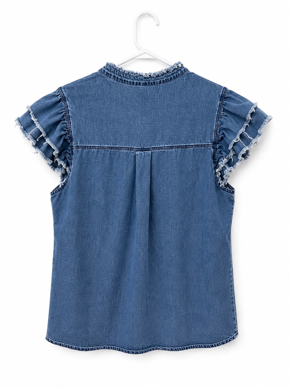 Amazon Denim Ruffle-Trim Tank Top - Blue - Picture 2 of 7